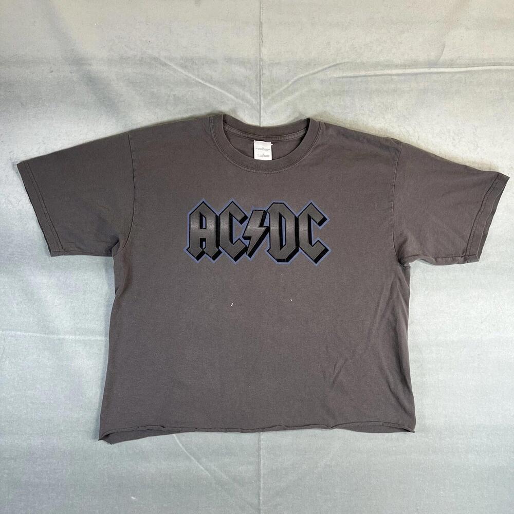 Gildan AC/DC Graphic Tee in Charcoal with Black and Blue Logo
